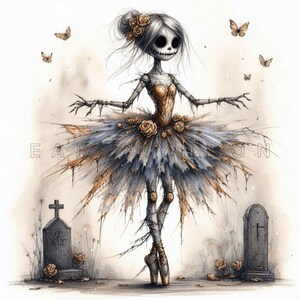 Zombie Ballerina Clipart - Gothic Halloween Doll Fantasy Art, Floral ...