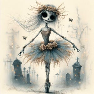 Zombie Ballerina Clipart - Gothic Halloween Doll Fantasy Art, Floral ...