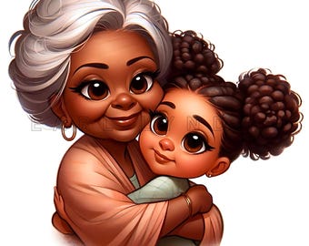 Grandma Embracing Granddaughter Clipart - Family Love Digital Art, Watercolor Printables, 15 High Quality 300 DPI JPEGs, Mothers Day Crafts