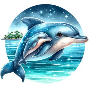 Clipart maman bébé dauphin - Art fantastique pour la fête des mères, imprimables aquarelle d'été, 15 fichiers JPEG 300 DPI de haute qualité, projets de bricolage pour maman