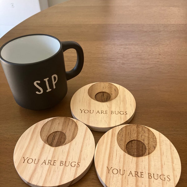 Handcrafted Three Body Problem Coasters - Engraved Wooden Set (3 Pack)