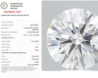 Round 7.70 ct F VVS2 Lab Grown Diamond  IGI Certified Loose Diamond diamond for Anniversary and Engagement ring