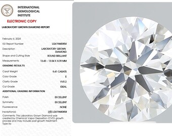 9.41 Carat Round E Color VVS2 Clarity cvd Lab Grown Diamond IGI Certified cvd Loose Diamond  For Engagement Ring cvd certify diamond