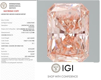 IGI Certified CVD Lab Grown Diamond 6.40 carat Radiant Fancy vivid pink VS1  For Engagement Ring