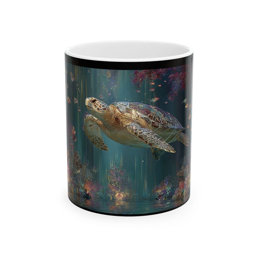 Turtle Shell Cups Sea Turtle Reef Mug: Colorful Underwater Marine Life Ceramic Coffee Cup ...