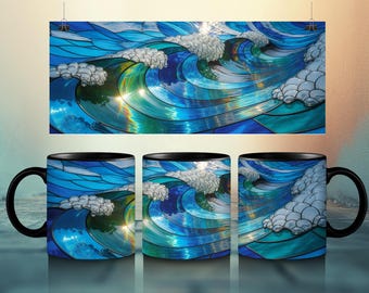 Tazza da caffè con onda oceanica in vetro colorato - Stoviglie nautiche con arte costiera