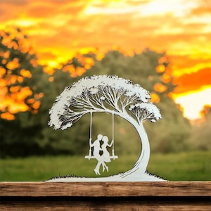 DIG0089 File laser Idee regalo di San Valentino amore altalena albero cuore compensato file SVG DXF AI Laser Cut Laserfile Lasercut Download