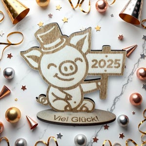 DIG0063 Laserdatei Glücksbringer Silvester Neujahr Glücksschwein 3mm Sperrholz Datei SVG DXF AI Laser Cut Laserfile Lasercut Download