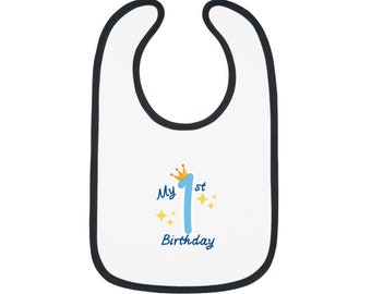 Mijn 1e verjaardag slabbetje, baby jersey slabbetje, nieuwe babycadeaus, peuters slabbetje, babyslab, coole babycadeaus, schattige babykleding, babymeisje/jongen slabbetjes