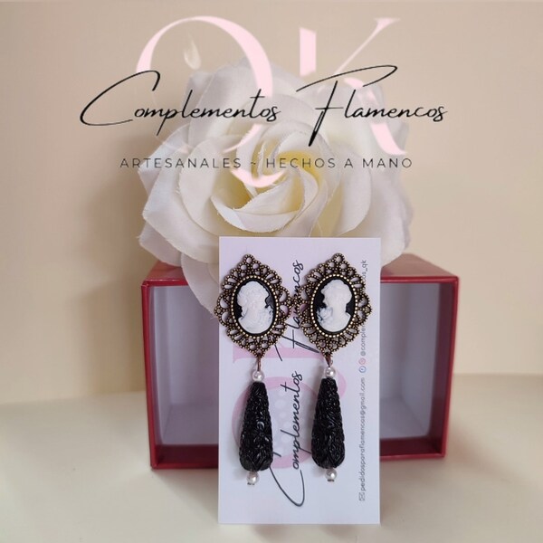 Pendientes flamenca, pendientes flamencos de camafeo