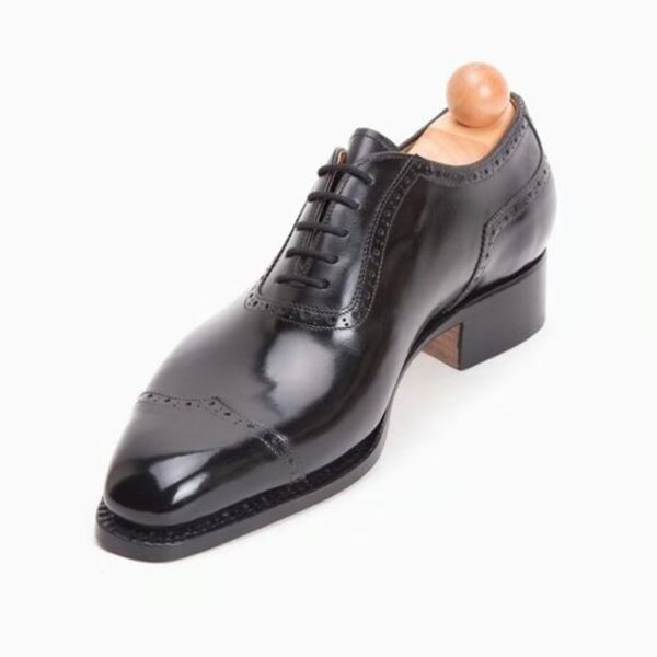 Bespoke Handmade Mens Black Leather Oxford Shoe, Mens Dressup Formal Shoe