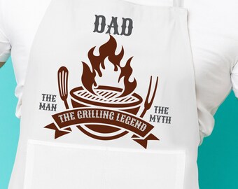 The Man The Myth The Legend Fathers Day Apron Grill, Personalized Grill Apron Apron With Pockets Chef Apron Chef Apron With Pockets