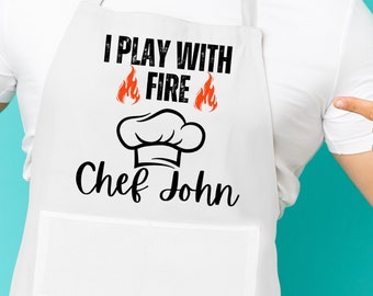 Customized Chef Apron With Name Personalized Grill Mens Apron With Pockets Griller Gift Apron For Women Grilling Dad Apron Barbecue Apron
