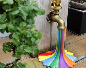 Garden Faucet Statue, Rainbow Water Fun Frog Statue,House Decoration, Garden Statue Outdoor Decoration, Resin Garden Decor,Great Gift