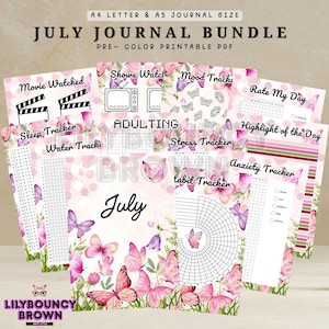 Butterfly Theme July Journal Bundle: Printable Planner Pages (A4/A5 Inserts)