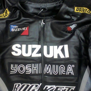 Men's Suzuki Rocket Motorbike Racing Motorcycle Cowhide Black Leather Jacket image 3