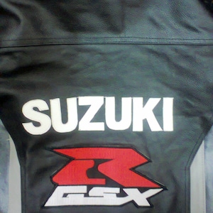 Men's Suzuki Rocket Motorbike Racing Motorcycle Cowhide Black Leather Jacket image 4