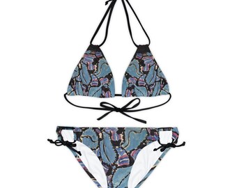 StrappyBoho Bikini SetWomen's Bikini Swimsuit Resortwear SummerFloral Blue Swimwear Two Piece Bikini Exclusive Klimt Print JOHANNA