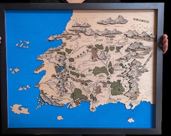 Carte de la Roue du temps – Carte fantastique en bois en couches – Fan art gravé au laser – Décoration murale Roue du temps