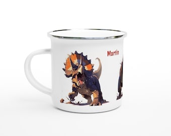 Dinosaur custom name White 12oz Enamel Mug