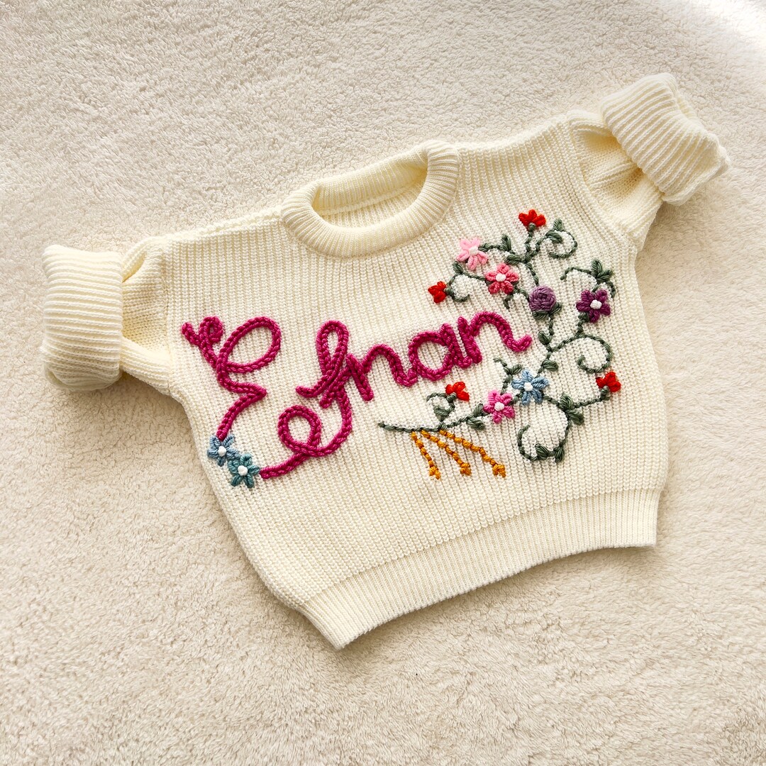 Personalized Hand Embroidered Name Baby Sweater,costum Baby Name
