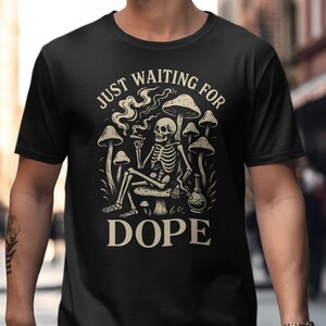 Funny Stoner Skeleton Mushroom T-Shirt: Trippy Gothic Cottagecore Tee