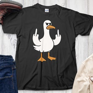 Camiseta divertida de gaviota ofensiva para hombre con doble dedo medio, camiseta de pájaro de dibujos animados groseros, camiseta de broma con humor sarcástico