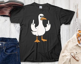 Funny Seagull Double Middle Finger T-Shirt: Rude Humor Gag Gift