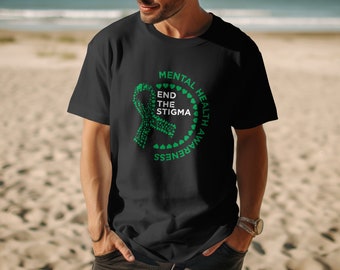 Mental Health Awareness T-Shirt: Green Ribbon Heart Design