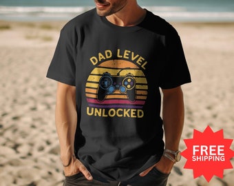 Camiseta desbloqueada de nível pai – Design retrô de jogos – Presente engraçado de dia dos pais para pais jogadores