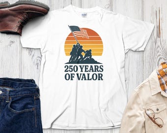 250 Years of Valor T-Shirt: Patriotic USA Military Tribute