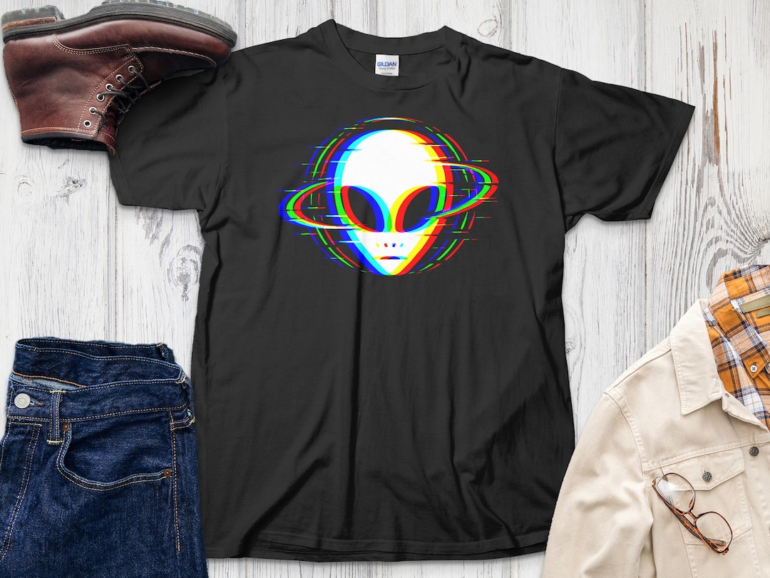 RGB Glitch Alien Head Trippy Techno Rave T Shirt Festival Cyber ...