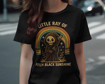 Magere Hein T-shirt: retro regenboog, speels gotisch T-shirt