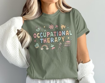 Comfort Colors® retro ergotherapie shirt, schattig OT-shirt, shirt speciaal onderwijs, shirt voor esthetische therapeut, grappig OT-skelet T-shirt