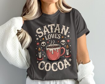 Satan Loves Cocoa Comfort Colors Shirt: Funny Goth Halloween Tee