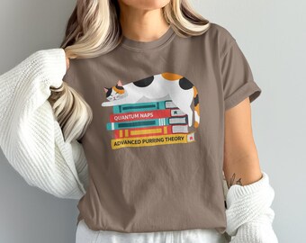 Lustiges Katzen-Buch-Shirt Quantum Nickerchen T-Shirt, süßes Buch-Liebhaber-Katzen-T-Shirt, Katzen-Liebhaber-Geschenk, nerdiges Lesestimmung
