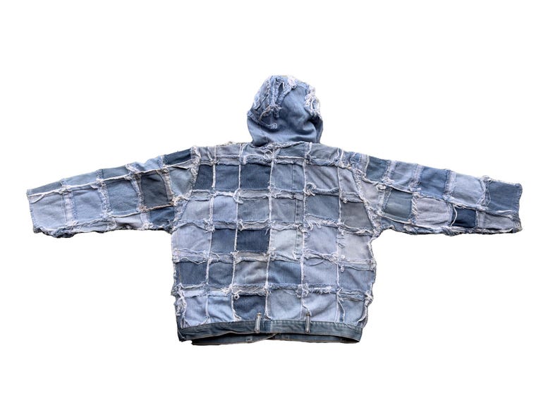 Omarbetad vintage Levi's denimhoodie: Rutmönsterjacka bild 2