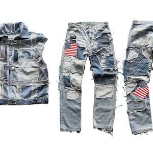 ORDER  custom / SET Denim reworked Vest Collar and Jean Vintage Levi&#39;s 501 32x32 90&#39;s / Special gift for yourself your love