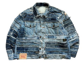 CUSTOM Denim jacket collar/ Reworked denim patchwork / Vintage levis denim / Special gift for yourself your love
