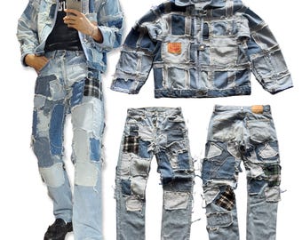 Specialdesignad omarbetad jeansjacka och Levi's 501 jeansset