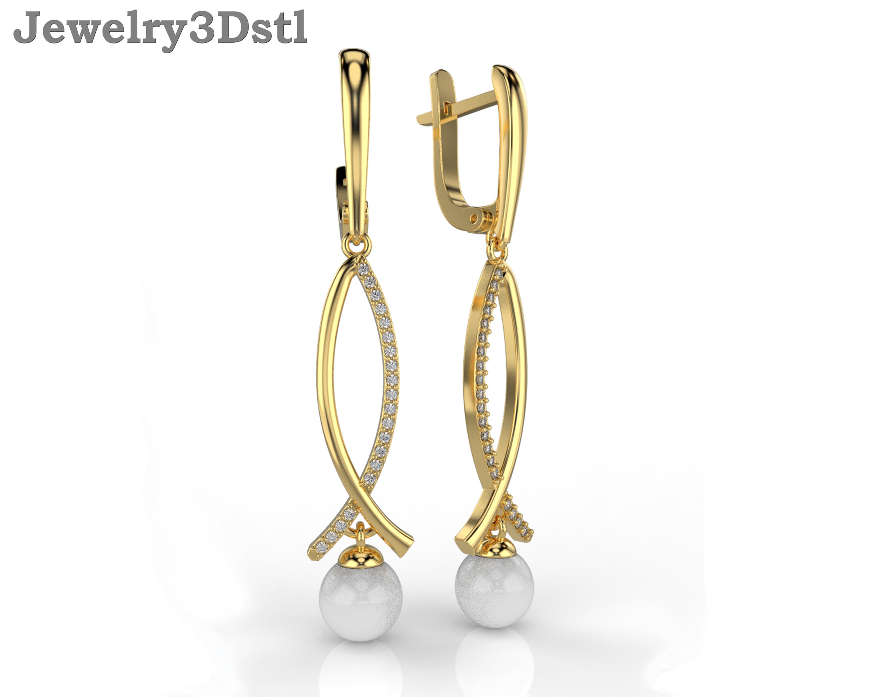 earring with pearl 3d jewelry file,STL 3D model,printable file, Jewelry CAD file for 3D printing,CNC,earring for 3D printing,jewelry Design