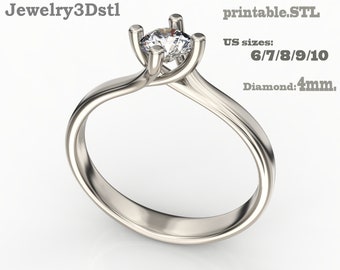 May include: A silver ring with a 4mm diamond. The ring is available in US sizes 6, 7, 8, 9, and 10. printable.STL Jewelry3Dstl