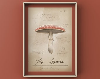 FLY AGARIC Mushroom Gouache Vintage Style Poster - A2, A3, A4