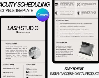 Mall för salongsschemaläggning Mall för Acuity Lash Tech Acuity-schema Anpassningsbar mall Webbplats för fransartist Lash Tech-webbplats Canva Edit