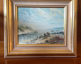 Vintage Framed Oil On Board Seascape Sail Boat Water Landscape Painting Vintage Artwork