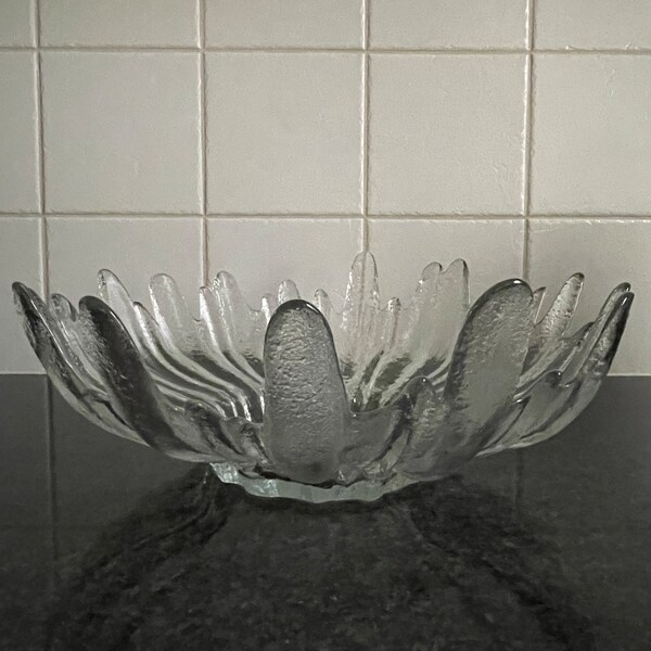 Vintage 1970 Pukeberg Textured Glass Bowl Sweden
