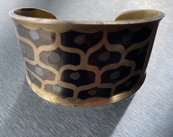 Vintage Etched Brass Cuff Bracelet Handmade Vintage Jewellery