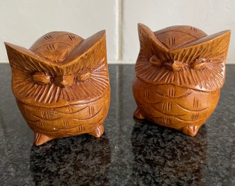 Vintage Hand Carved Wooden Owl Figurines Vintage Collectibles