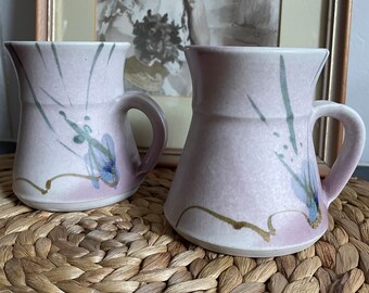 Vintage Set Of Two Studio Art Pottery Mugs Handmade Vintage Kitchenware Drinkware Artist Signed