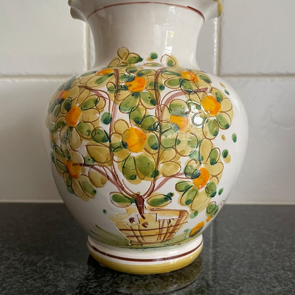 Vintage Hand-Painted Italian Vase: Citrus Design Ceramic Pottery